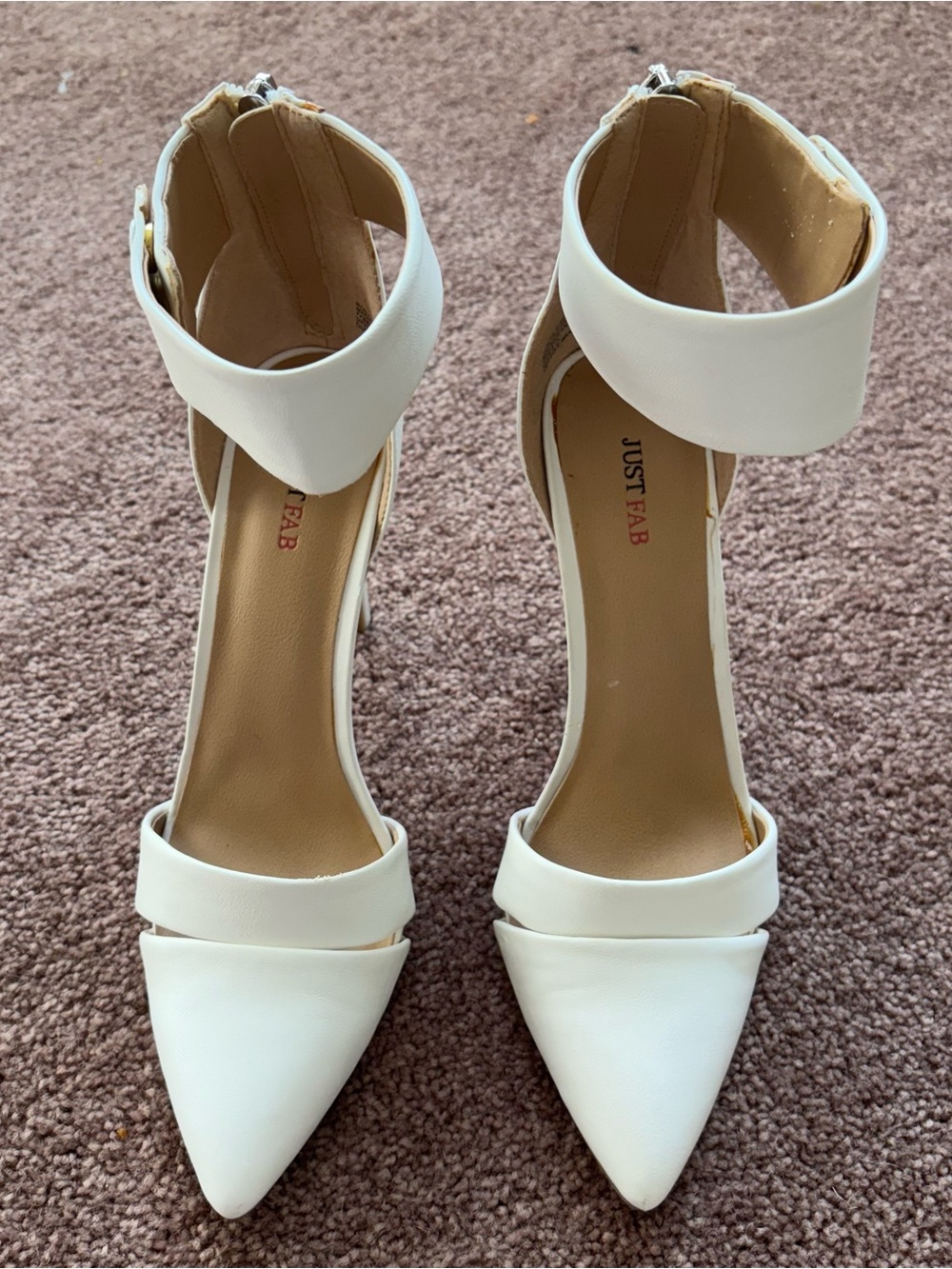 JustFab White Pointed Toe Ankle-Strap Heels